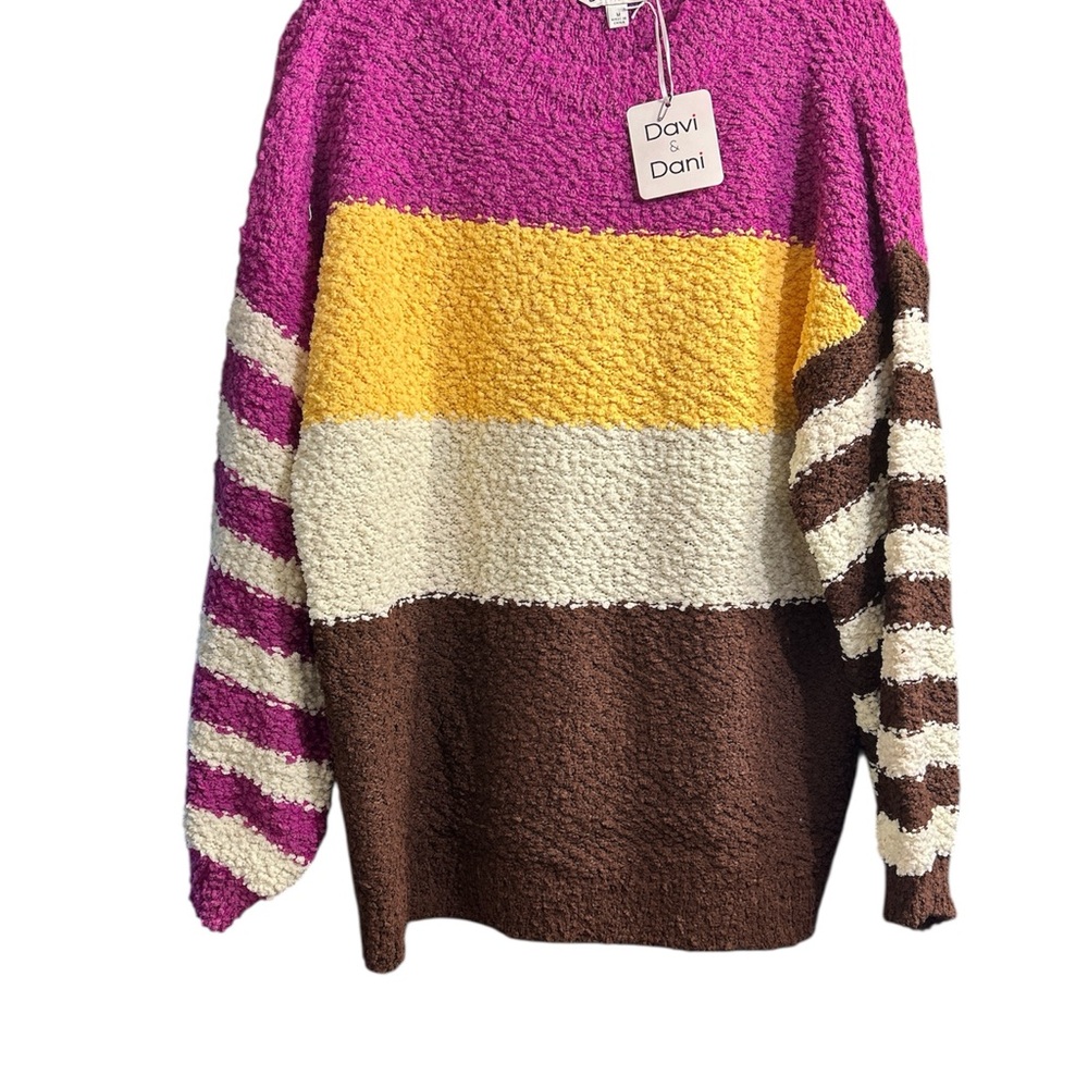 Davi & Dani Women's Striped Colorblock Sweater - Magenta, Yellow, Cream, Brown